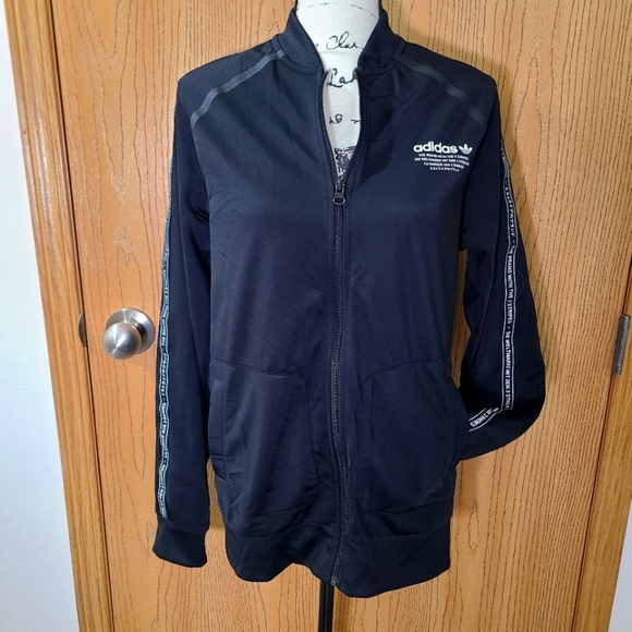 Adidas The Brand with the 3 Stripes logo tape zip up streetwear track jacket - Picture 2 of 5